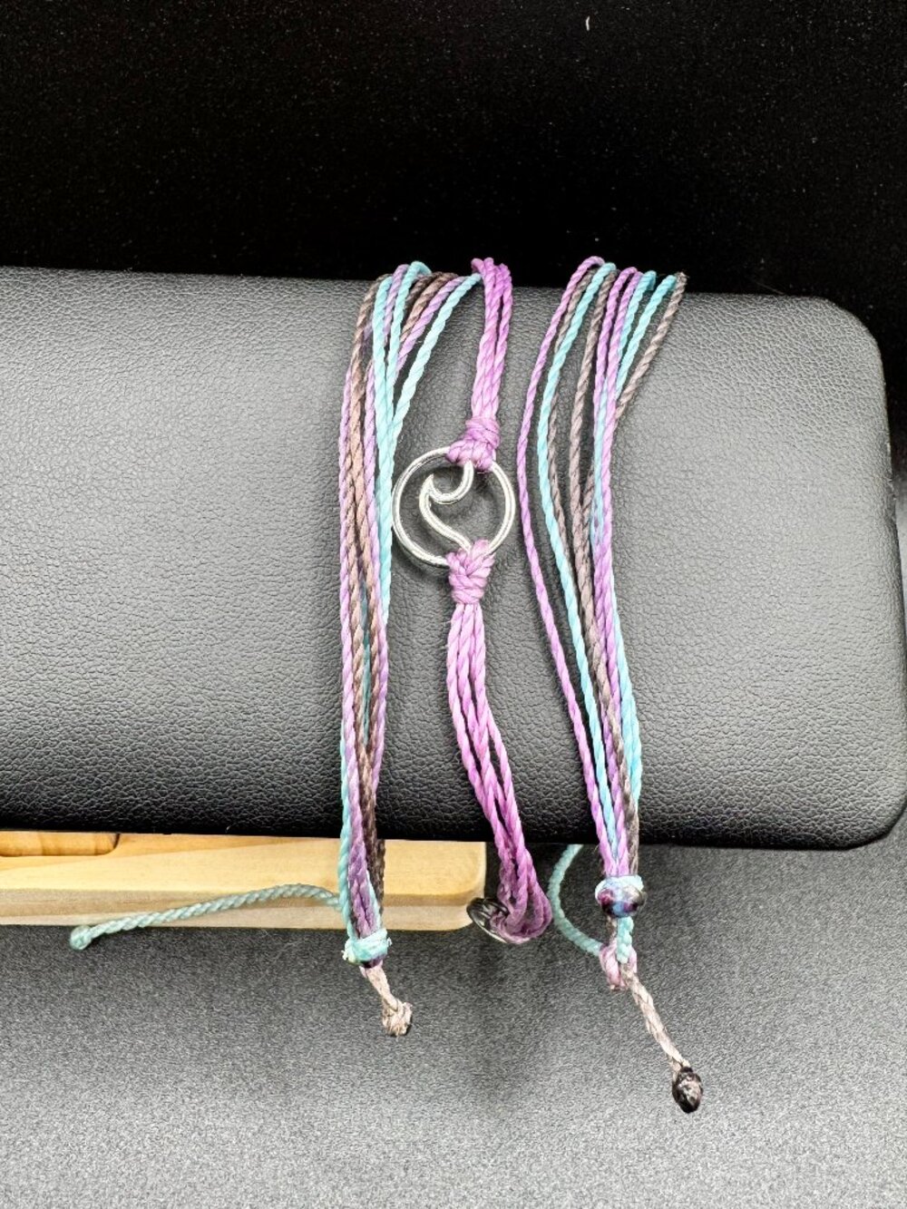 Pura Vida Silver Wave Charm Purple Blue Grey Cord Bracelet Stack